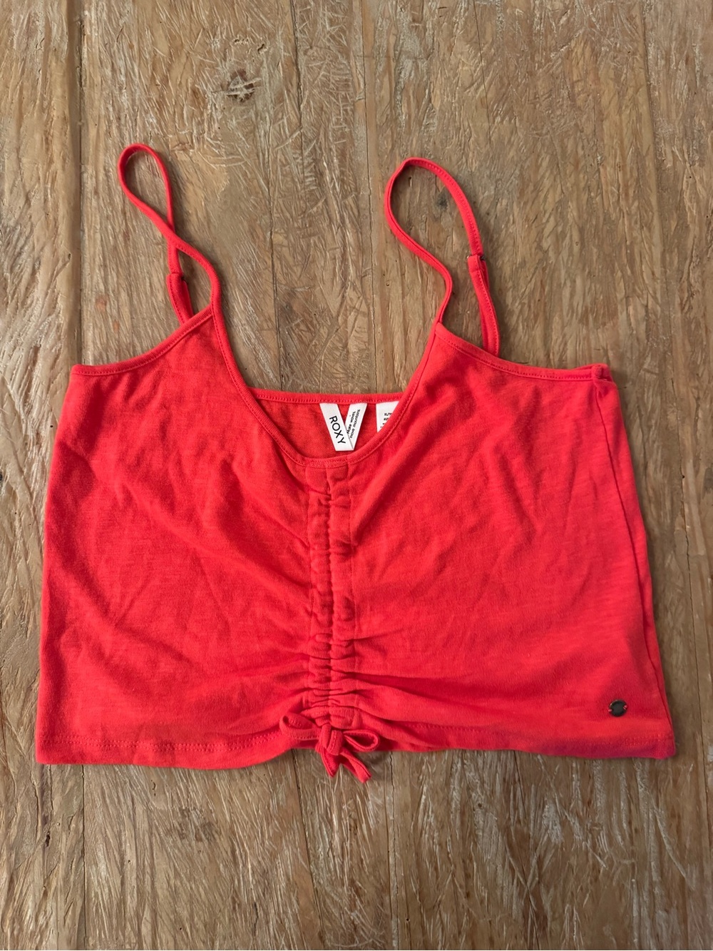 Roxy Red Cropped Ruched Tie-Front Tank